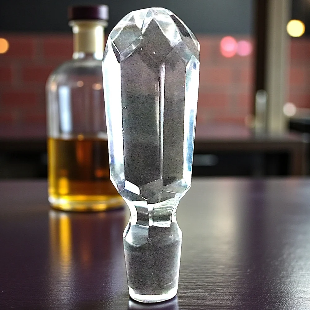 Vintage Hand Cut Crystal Bottle Stopper Wine Cork Clear Heavy Mid Century Modern